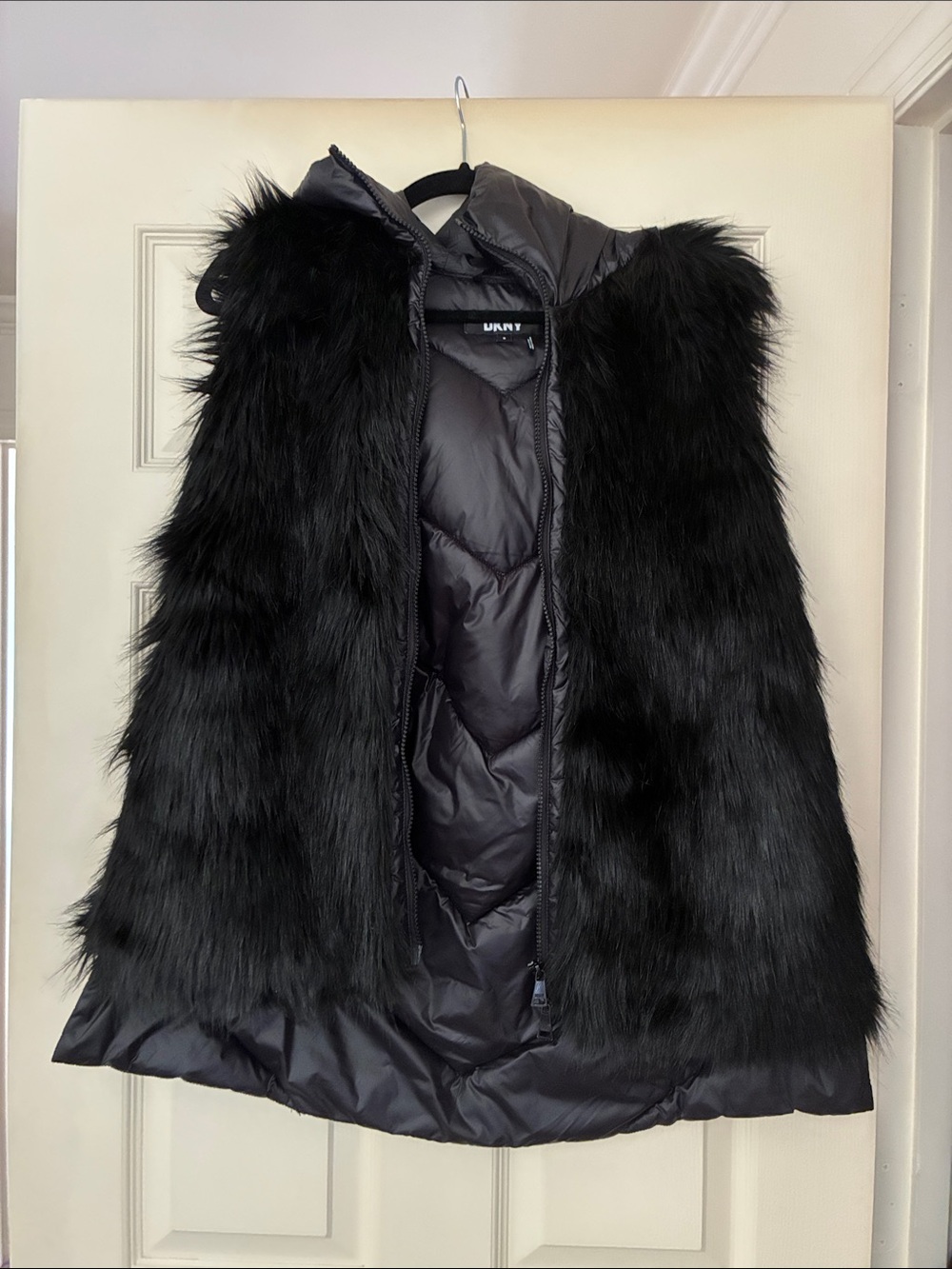 DKNY Black Faux Fur Puffer Vest